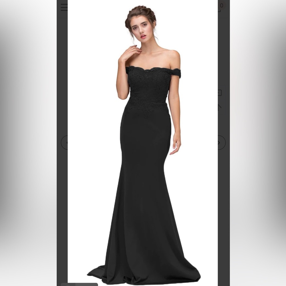 Long Black Off-Shoulder Fitted Evening Gown